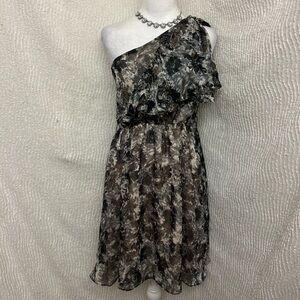 MM Couture One-Shoulder Black and Brown Dress